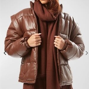 NWT WeWoreWhat Snap Off Sleeve Puffer Jacket Vest Chocolate Brown Womens Small